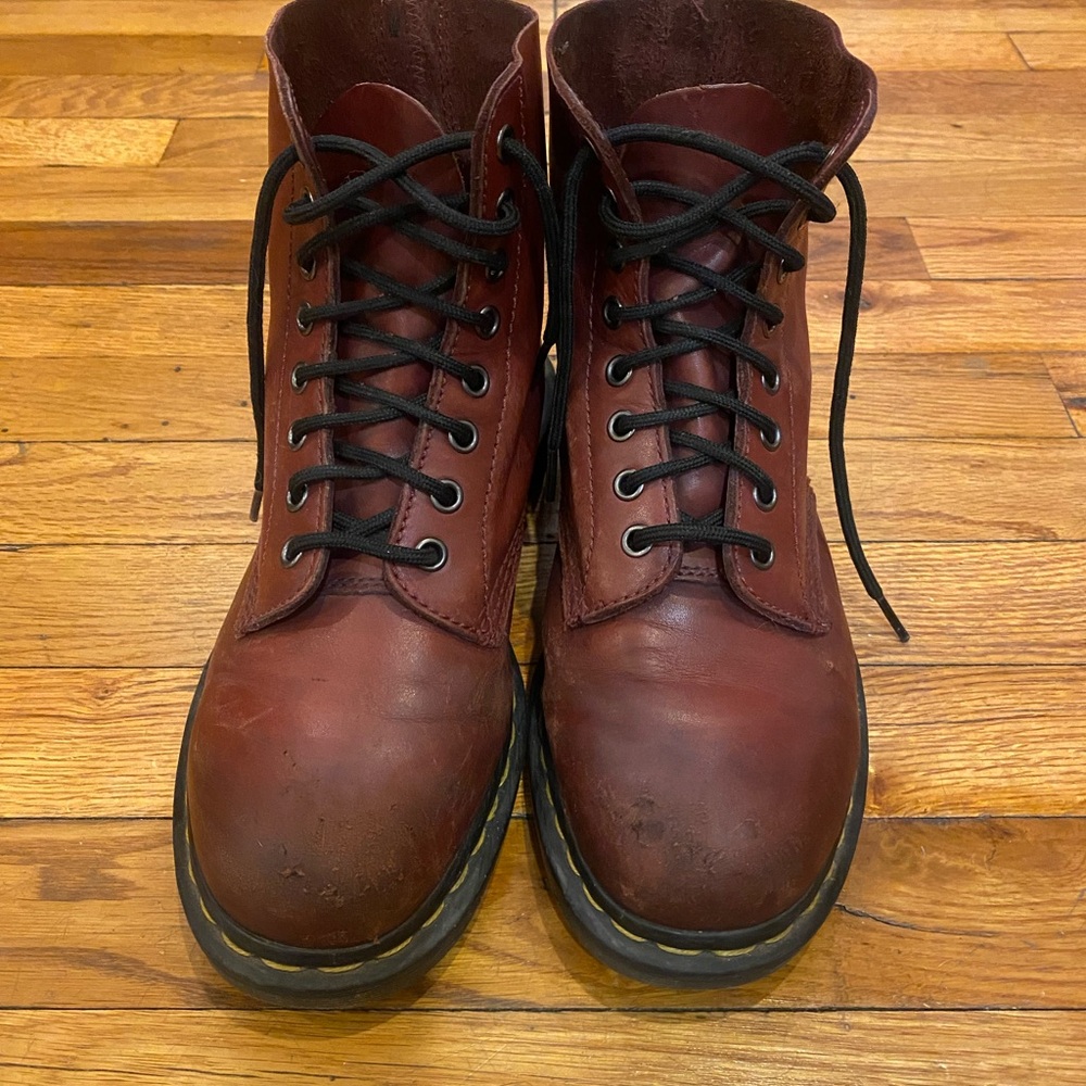 Dr. Martens Red Lace Up Boots with Durable Sole